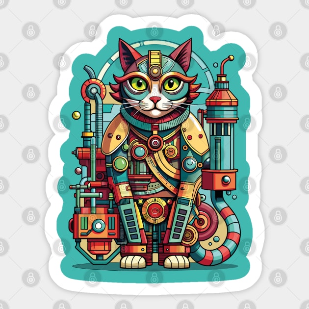 Mechanical Cat Sticker by CatCoconut-Art